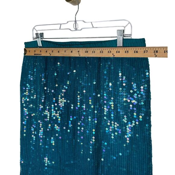 Nordstrom 2-Piece S Beaded SILK Suit SET Sequin Jacket Pull On Skirt Teal Blue - Picture 11 of 12